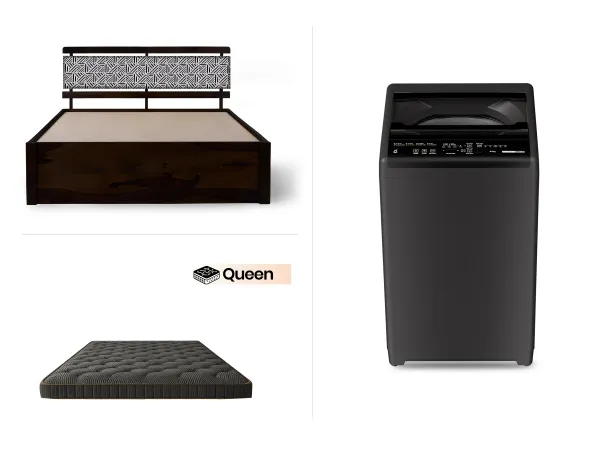Siesta Queen Size Double Bed With Premium Foam Mattress Queen Size (78 x 60 x 4 inches) And Washing Machine Top Load